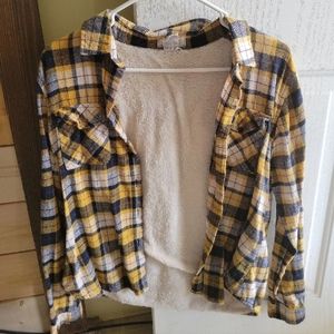 Navy and mustard flannel